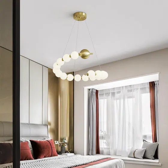 15-30 Heads PE Ball Copper Pendant Light in Aluminum and PE, scale view