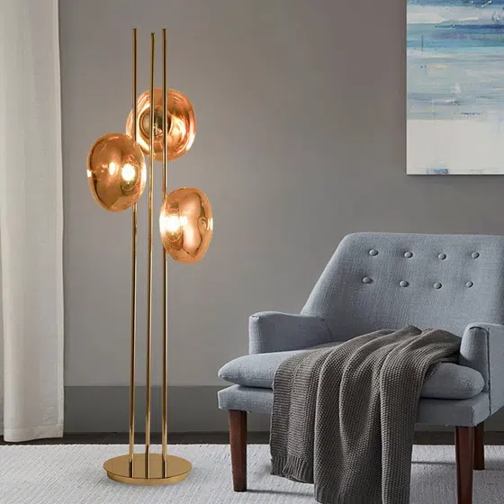 3 Head Hardware Red Golden Grey Lava Floor Light in Hardware and Acrylic, detail view