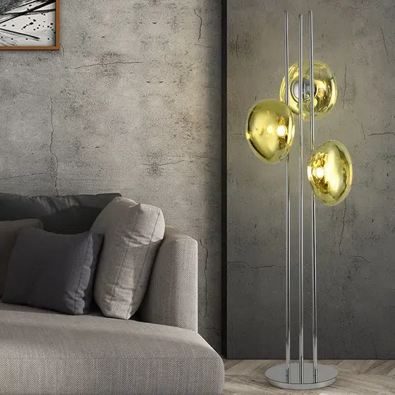 3 Head Hardware Red Golden Grey Lava Floor Light in Hardware and Acrylic, installed view