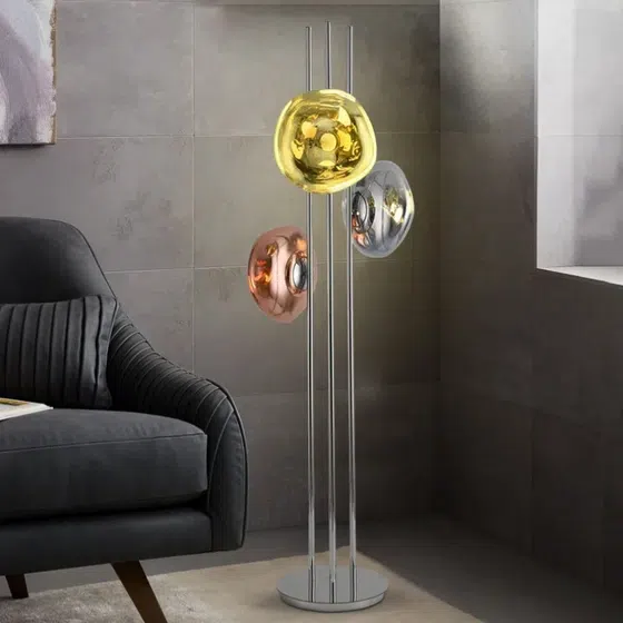 3 Head Hardware Red Golden Grey Lava Floor Light in Hardware and Acrylic, scale view