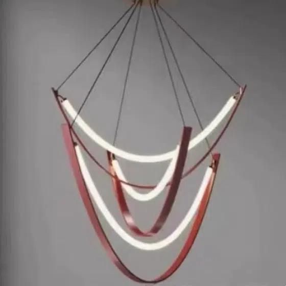 3 Heads Copper Leather Pendant Lamp in Acrylic and Aluminum and Leather, scale view
