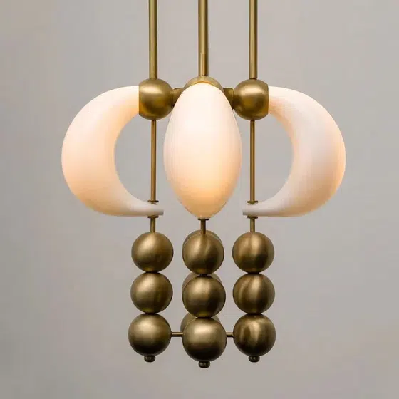 3 Heads Iron Hanging Glass Pendant Lamp in Glass and Iron Plating, product photograph