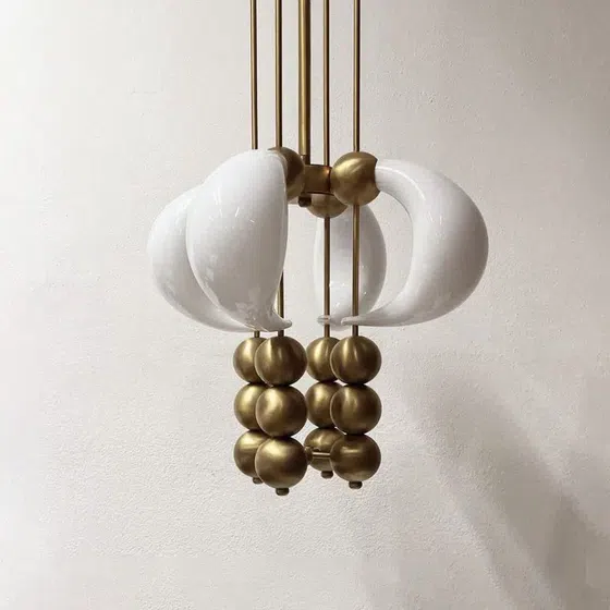 3 Heads Iron Hanging Glass Pendant Lamp in Glass and Iron Plating, installed view
