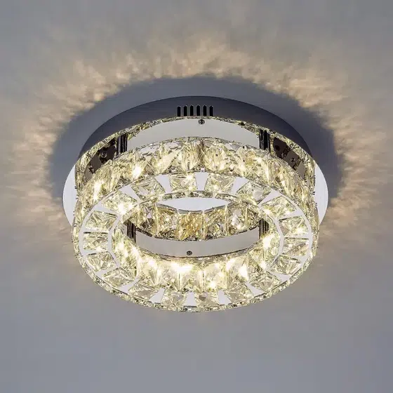 30W Round Crystal Ceiling Lamp in Stainless Steel and Crystal, product photograph