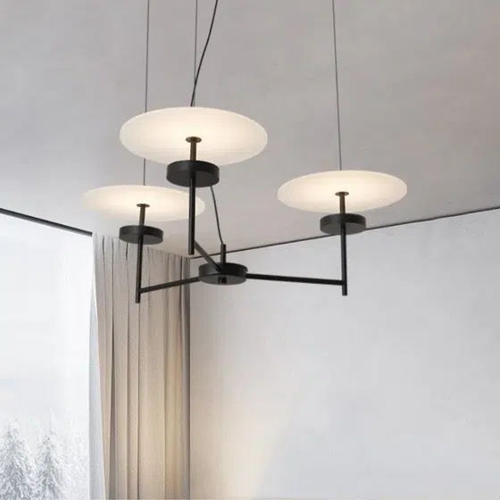 3 Heads Acrylic Iron Art Pendant Lamp in Frosted Acrylic and Iron Plating, scale view