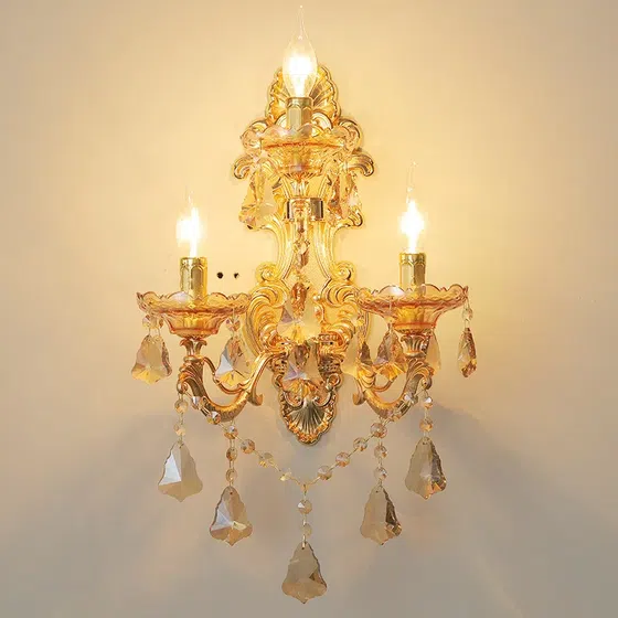 3 Heads Crystal Glass Tube Wall Light in Glass and Iron and Crystal, product photograph