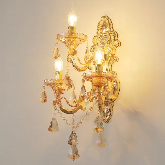 3 Heads Crystal Glass Tube Wall Light in Glass and Iron and Crystal, detail view