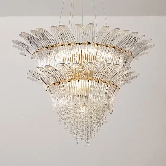 4-17 Heads Glass Crystal Pendant Lamp in Iron Plating and Glass and Crystal, product photograph