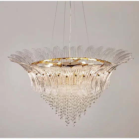 4-17 Heads Glass Crystal Pendant Lamp in Iron Plating and Glass and Crystal, detail view