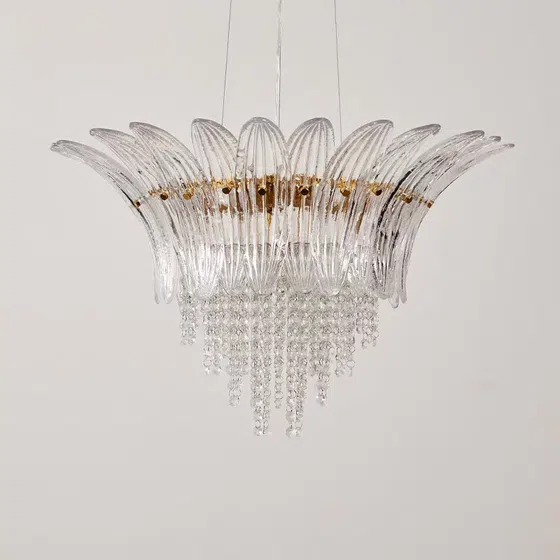 4-17 Heads Glass Crystal Pendant Lamp in Iron Plating and Glass and Crystal, installed view