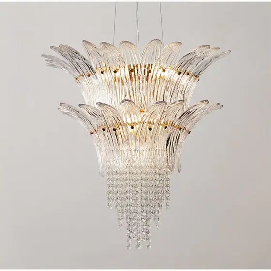 4-17 Heads Glass Crystal Pendant Lamp in Iron Plating and Glass and Crystal, scale view