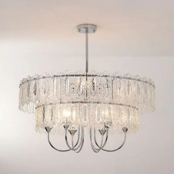 4-9 Heads Round Glass Pendant Lamp in Iron and Glass, product photograph
