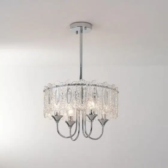 4-9 Heads Round Glass Pendant Lamp in Iron and Glass, detail view