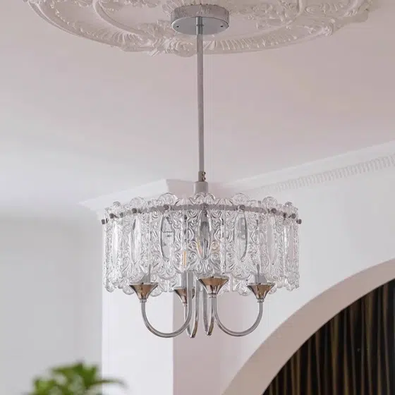 4-9 Heads Round Glass Pendant Lamp in Iron and Glass, installed view