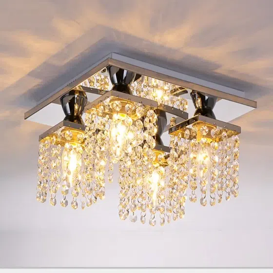 4 Heads Square Crystal Ceiling Light in Stainless Steel and Crystal, scale view