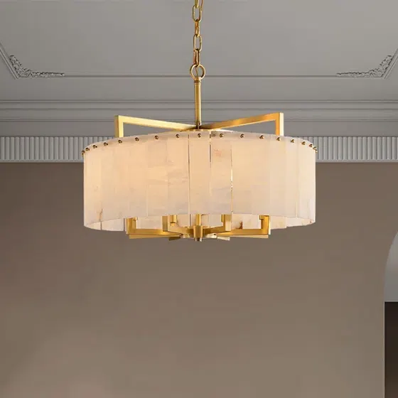 5-10 Heads Round Copper Alabaster Pendant Light in Copper and Alabaster, product photograph