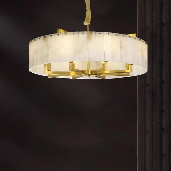 5-10 Heads Round Copper Alabaster Pendant Light in Copper and Alabaster, detail view
