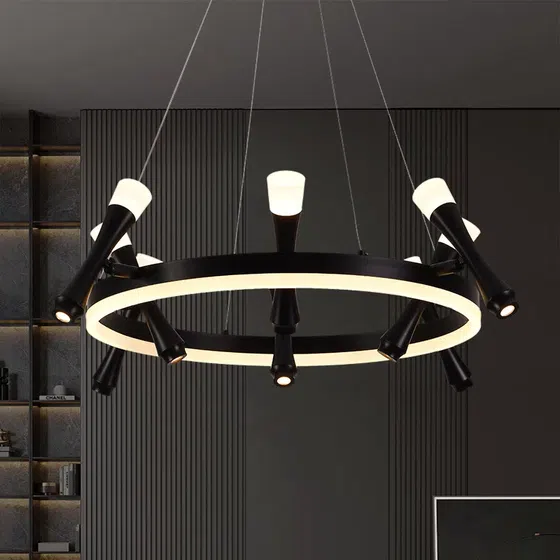 5-12 Heads Black Iron Pendant Light in Iron, scale view
