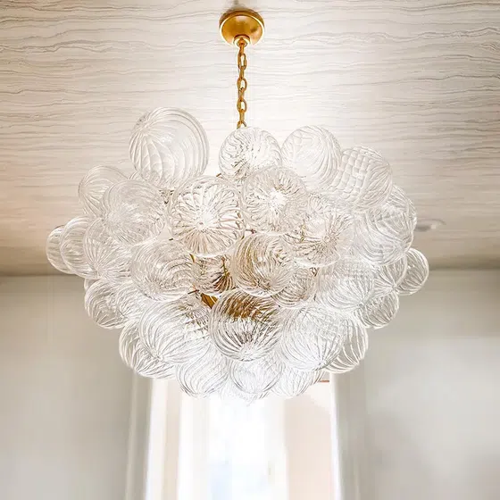 5-12 Heads Bubble Ball Glass Pendant Lamp in Iron and Glass, product photograph