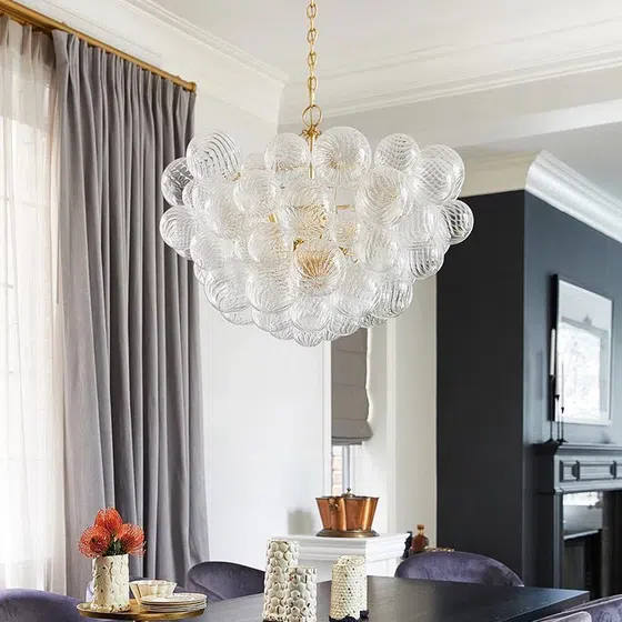 5-12 Heads Bubble Ball Glass Pendant Lamp in Iron and Glass, detail view
