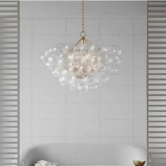 5-12 Heads Bubble Ball Glass Pendant Lamp in Iron and Glass, scale view