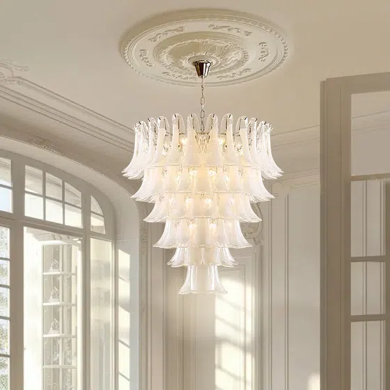 5-13 Heads White Glass Pendant Light in Iron and Glass, product photograph