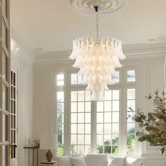 5-13 Heads White Glass Pendant Light in Iron and Glass, detail view