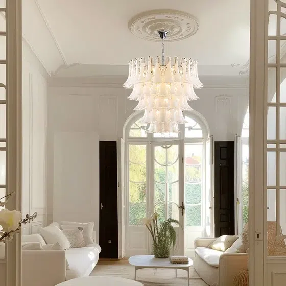 5-13 Heads White Glass Pendant Light in Iron and Glass, installed view
