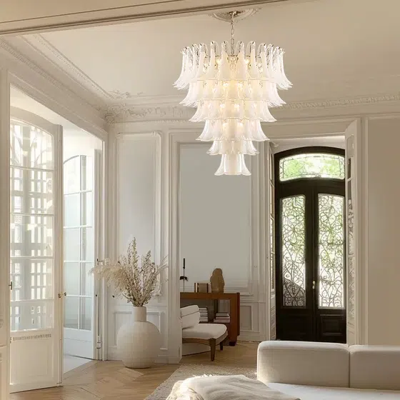 5-13 Heads White Glass Pendant Light in Iron and Glass, scale view