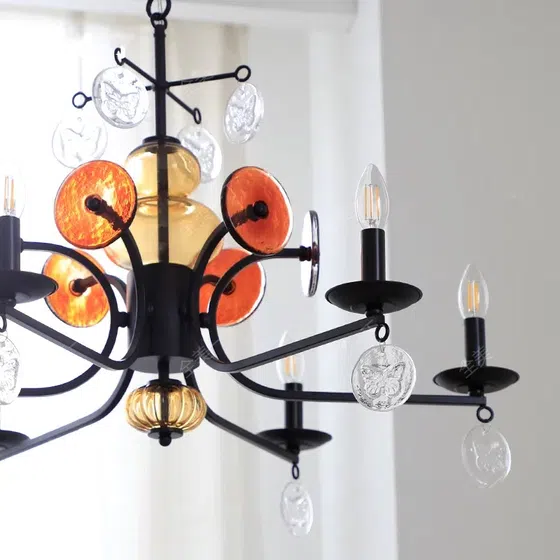 5-8 Heads Retro Iron Glass Pendant Lamp in Iron Plating and Glass, scale view