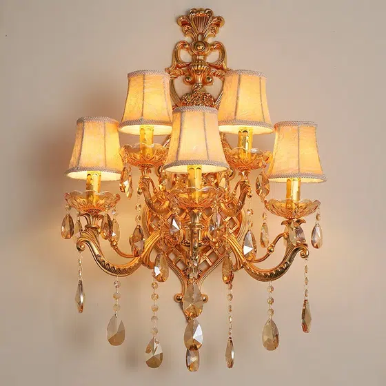 5 Heads Crystal Glass Wall Lamp in Glass and Iron and Crystal, product photograph