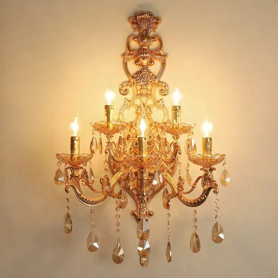5 Heads Crystal Glass Wall Lamp in Glass and Iron and Crystal, detail view