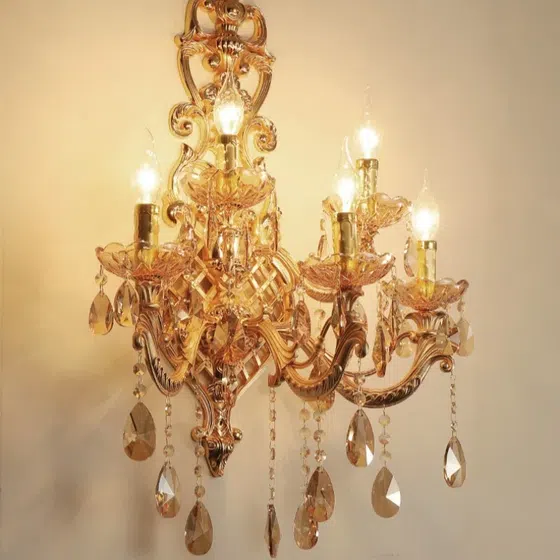 5 Heads Crystal Glass Wall Lamp in Glass and Iron and Crystal, scale view