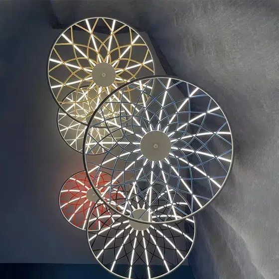 5 Heads Round Colorful Pendant Lamp in Iron, installed view