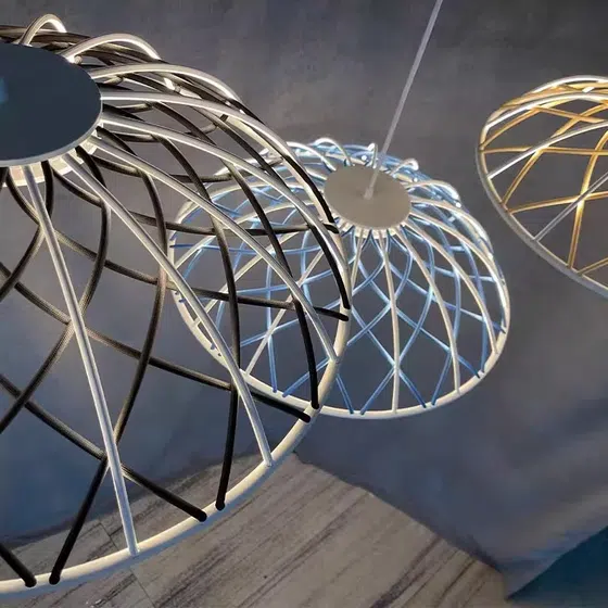 5 Heads Round Colorful Pendant Lamp in Iron, scale view