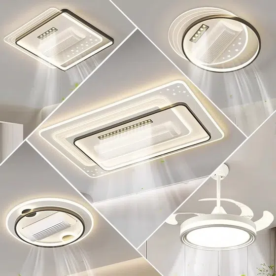 50/120W Bladeless Ceiling Fan Light in Metal and PC and Acrylic, installed view