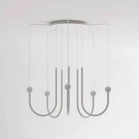 6-10 Heads Linear Milky White Pendant Lamp in Acrylic and Iron Plating, product photograph