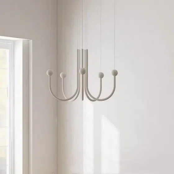 6-10 Heads Linear Milky White Pendant Lamp in Acrylic and Iron Plating, detail view