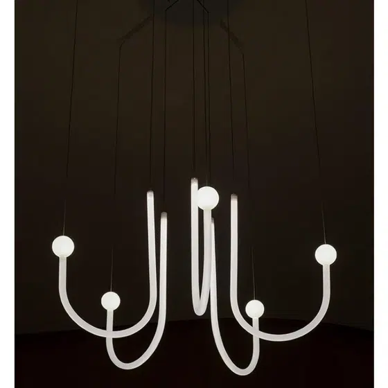6-10 Heads Linear Milky White Pendant Lamp in Acrylic and Iron Plating, scale view