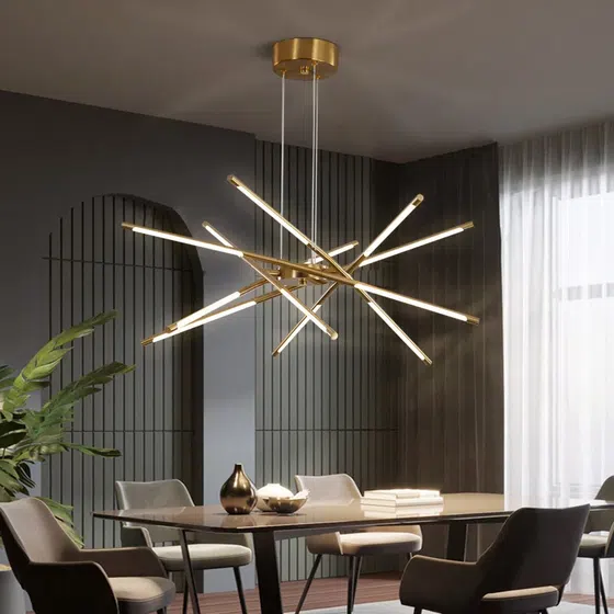 6-12 Heads Black Gold Iron Pendant Lamp in Iron, installed view