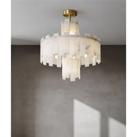 6-24 Heads Copper Alabaster Pendant Lamp in Copper and Alabaster, installed view