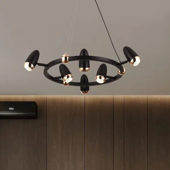 6/8/10 Heads Black Iron Pendant Light in Aluminum and Iron, product photograph