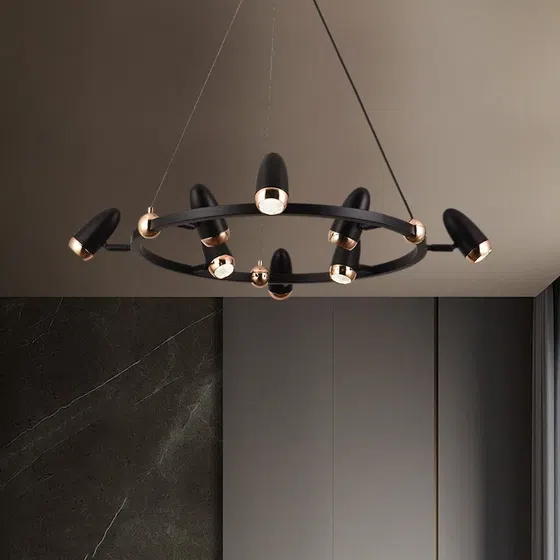 6/8/10 Heads Black Iron Pendant Light in Aluminum and Iron, detail view
