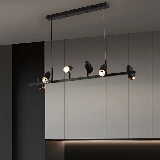 6/8/10 Heads Black Iron Pendant Light in Aluminum and Iron, installed view