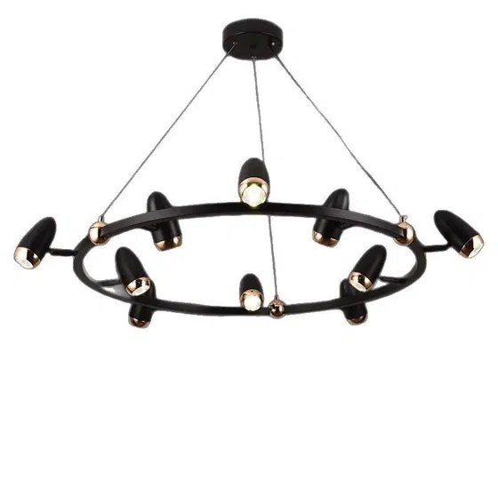 6/8/10 Heads Black Iron Pendant Light in Aluminum and Iron, scale view