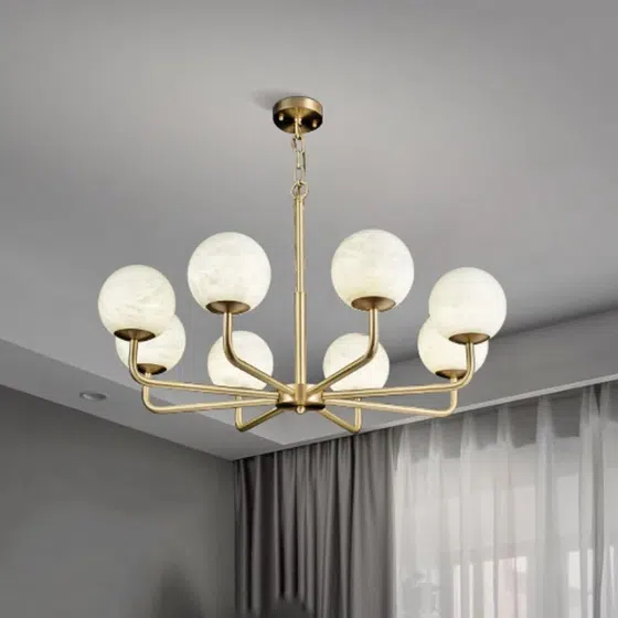 6/8 Heads Copper Marble White Pendant Lamp in Copper and Marble, product photograph