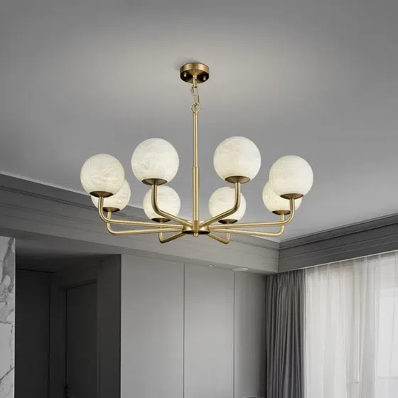 6/8 Heads Copper Marble White Pendant Lamp in Copper and Marble, detail view
