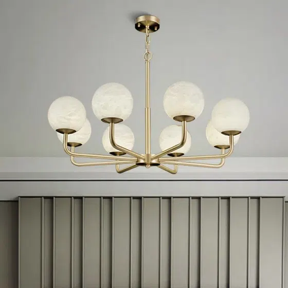 6/8 Heads Copper Marble White Pendant Lamp in Copper and Marble, scale view