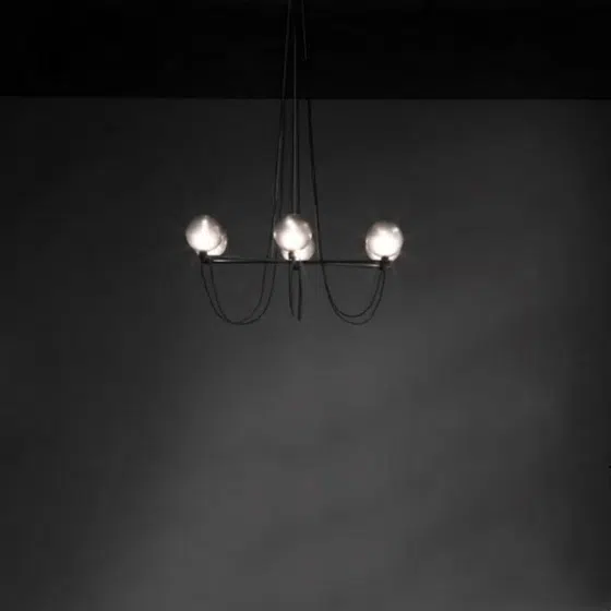 6 Heads Black Glass Pendant Light in Glass and Iron Plating, detail view