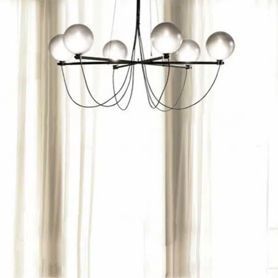 6 Heads Black Glass Pendant Light in Glass and Iron Plating, scale view